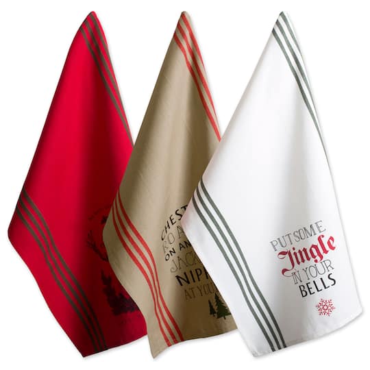 DII® Assorted Stag Christmas Print Dishtowel Set